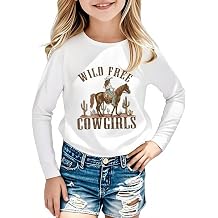 Girls Cowgirl Western Shirt - Kids Rodeo Horse Print Retro Long Sleeve Top | Country Graphic Tee, Riding Horse T-shirt, Cowboy Clothes, Wild Free, Spring Fall Outfit, Soft and Breathable, Daily Wear