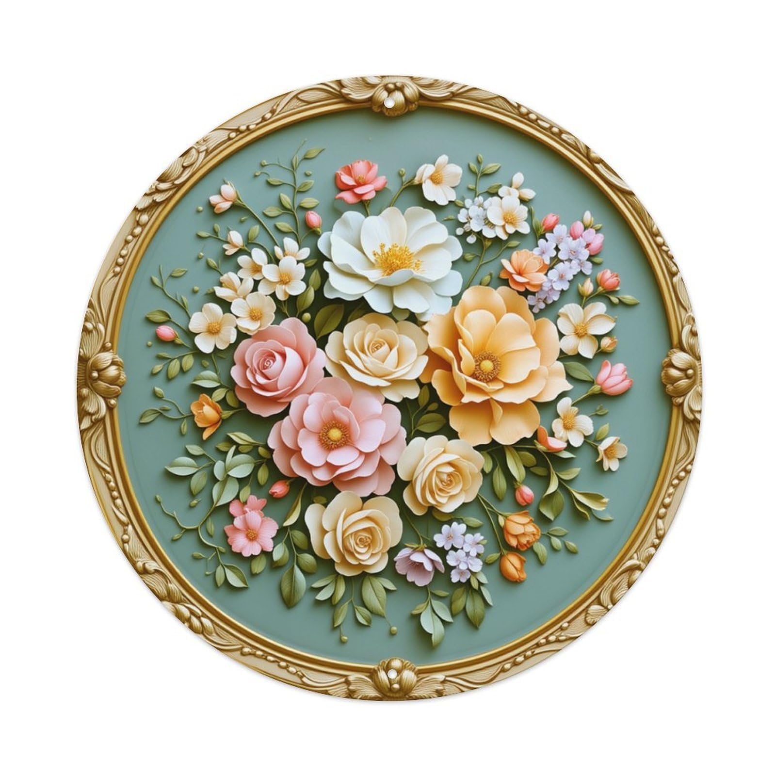 Floral Arrangement In Gold Round Tin Sign Retro Metal Sign for Cafe Bar Pub Home Game Room Gym Club Wall Decoration Vintage Metal Poster 8x8 Inch