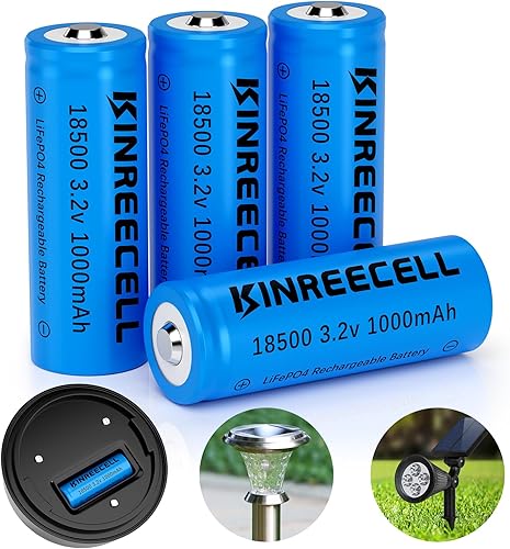 KINREECELL LiFePO4 18500 - Batería recargable de 3.2 V, batería solar de 3.2 V 1000 mAh para luces solares al aire libre, luces solares de jardín,