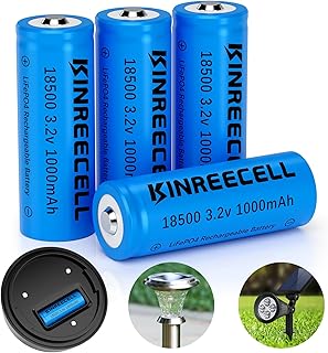 LiFePO4 18500 3.2v 1000mAh 3.2wh Solar Battery, 18500 3.2 Volt Rechargeable Li-ion Battery for Outdoor Solar Lights, Garden Solar Lights, Flashlight (4 Pack)