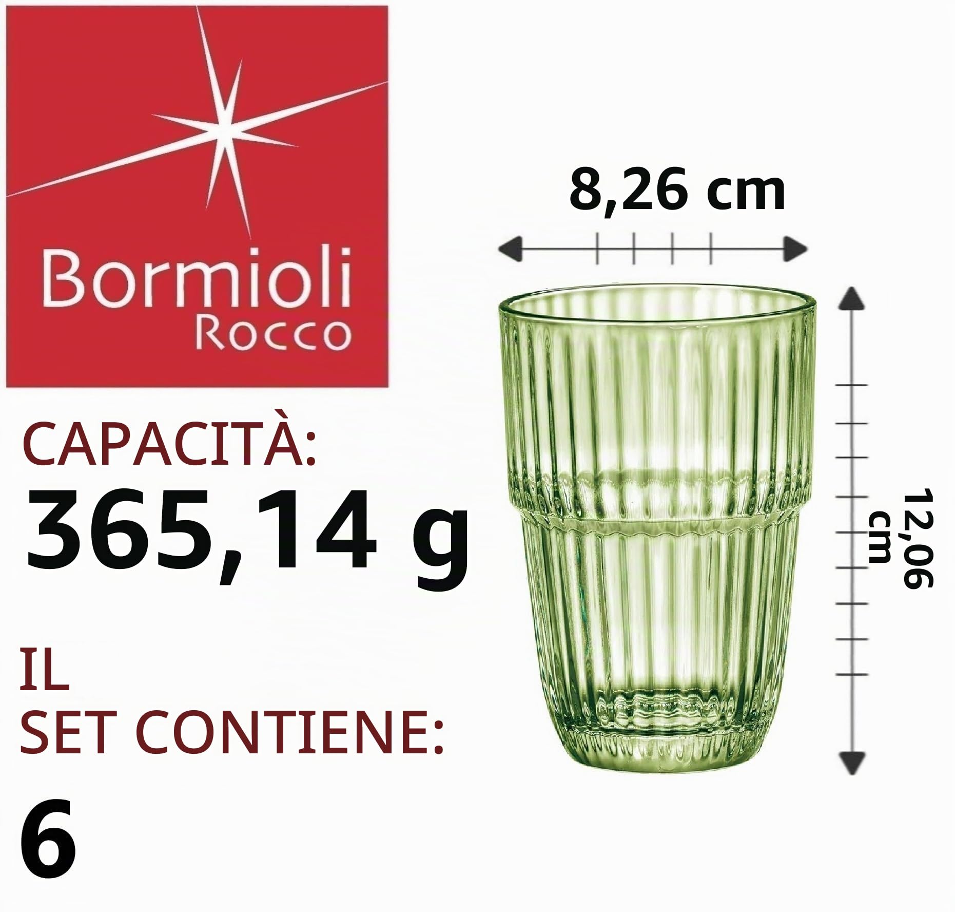Bormioli Rocco Set di 6 bicchieri da longdrink Barshine, 38 cl, verde