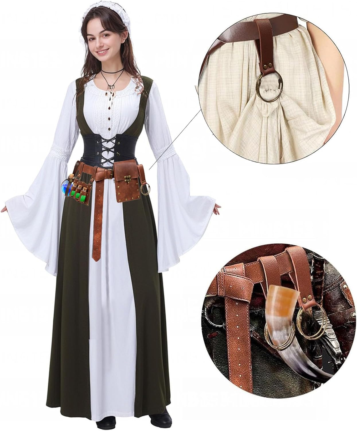 5 Pcs Renaissance Accessories Belt Pouch Waist Bag Belt Keyring Hook Wizard Potion Bottles Vials for Festival Cosplay Halloween Costume