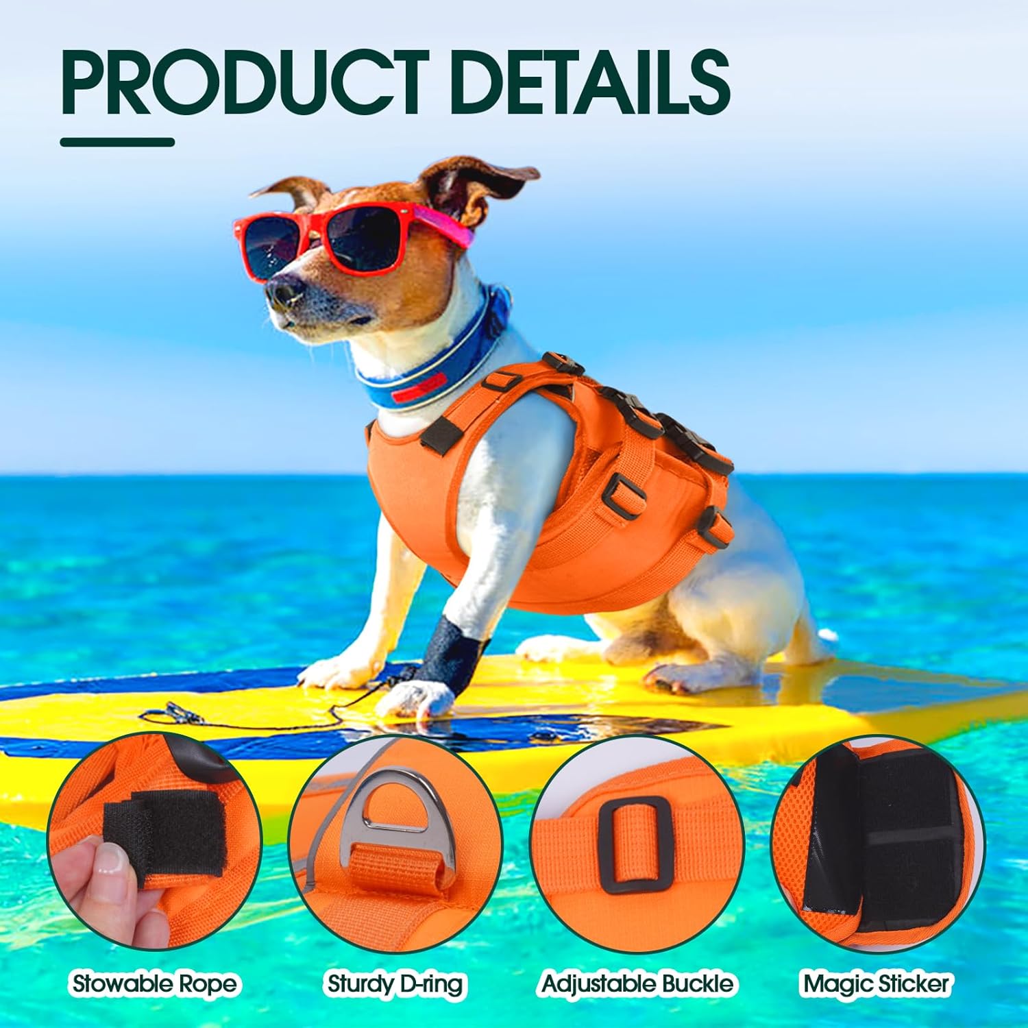 Kuoser Dog Life Jacket, High Flotation Dog Life Vest for Swimming Boating, Adjustable Ripstop Pet Lifesaver for Small Medium and Large Dogs, Reflective Safety Puppy Swimming Vest with Rescue Handle