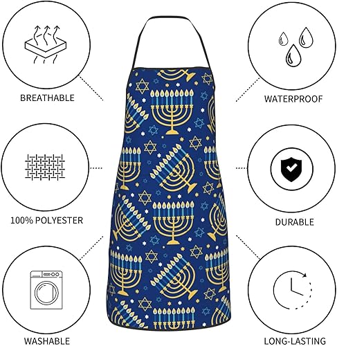 Miniatura 8 de Delantal de cocina judía Hanukkah bolsillos impermeables para cocina, pubnico, jardinería, salón de chef, regalos para mujeres y hombres