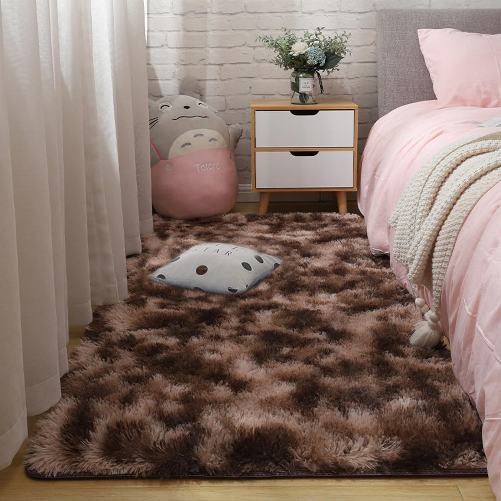 Tapis salon shaggy lavable et antidérapant de 80 x 170 cm doux