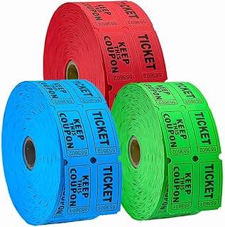 Homrelaxy 3600 Doppel-Raffle-Tickets, 1200 Tickets pro Rolle, sortierte 50/50 Tombola-Tickets Rolle für Veranstaltungen, Eintritt, Karneval, und Türpreise (Blau/Rot/Grün)
