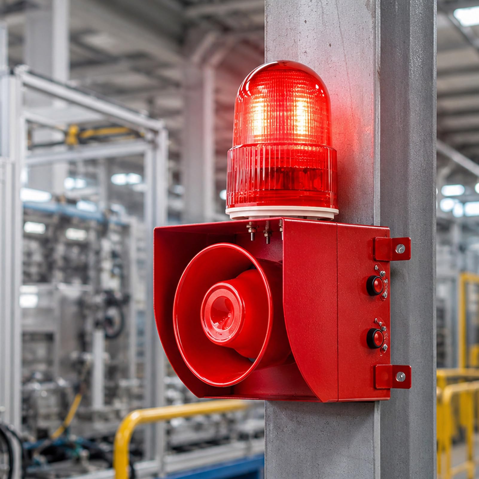 Sirena de Alarma Industrial con luz estroboscópica DC12V-01T | Alarma de seguridad estroboscópica de emergencia con conexión directa (sin conector) para almacenes, fábricas y escuelas.