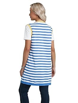 Dresswel Women's Color Block Striped Kimono Cardigan Vest