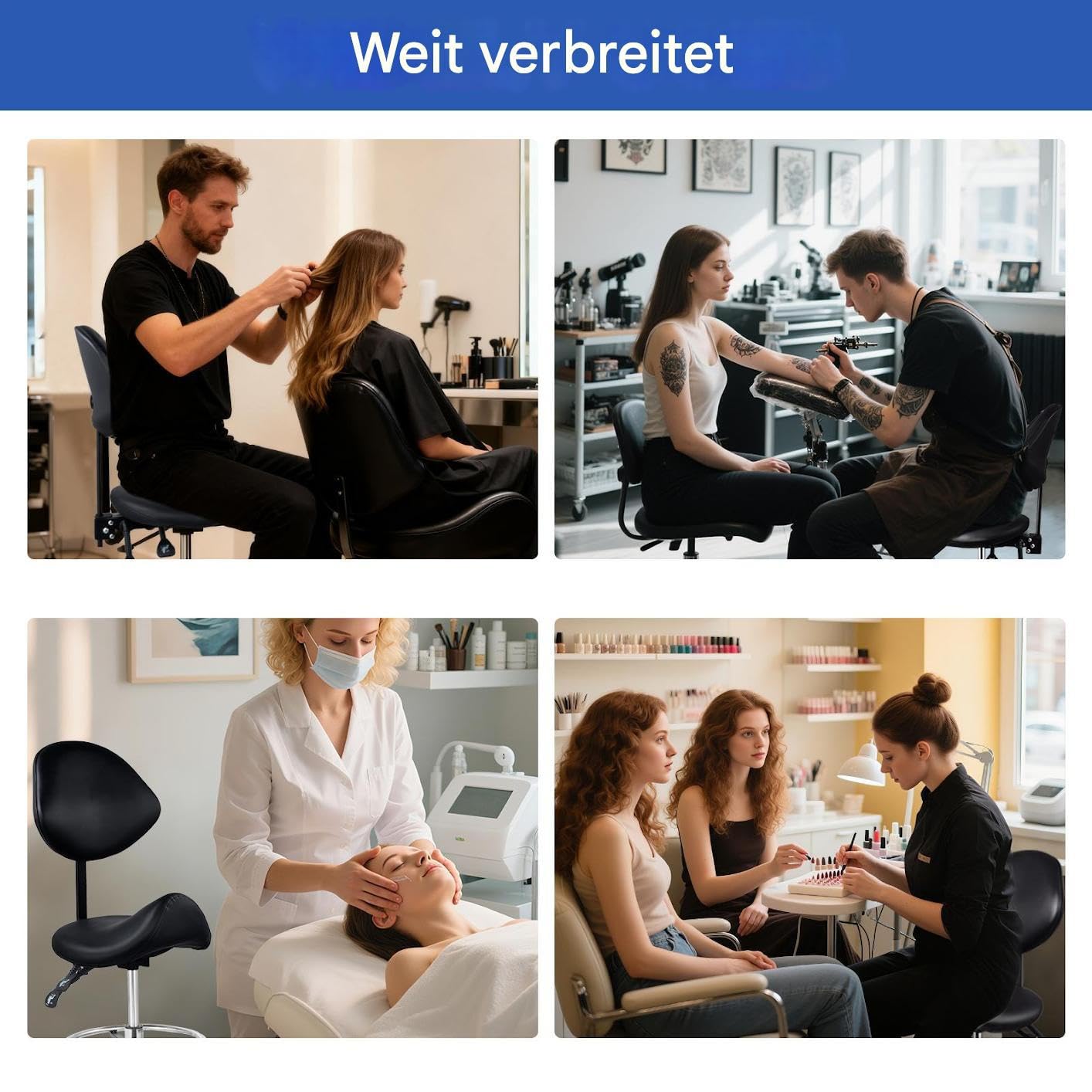 Sattelhocker Mit Rädern, Sattelhocker Mit Fußstütze Und Lehne, Verstellbarer Drehbarer Massagehocker, Tragfähigkeit 200 kg, Für Home-Office Beauty-Clinic Und Salon