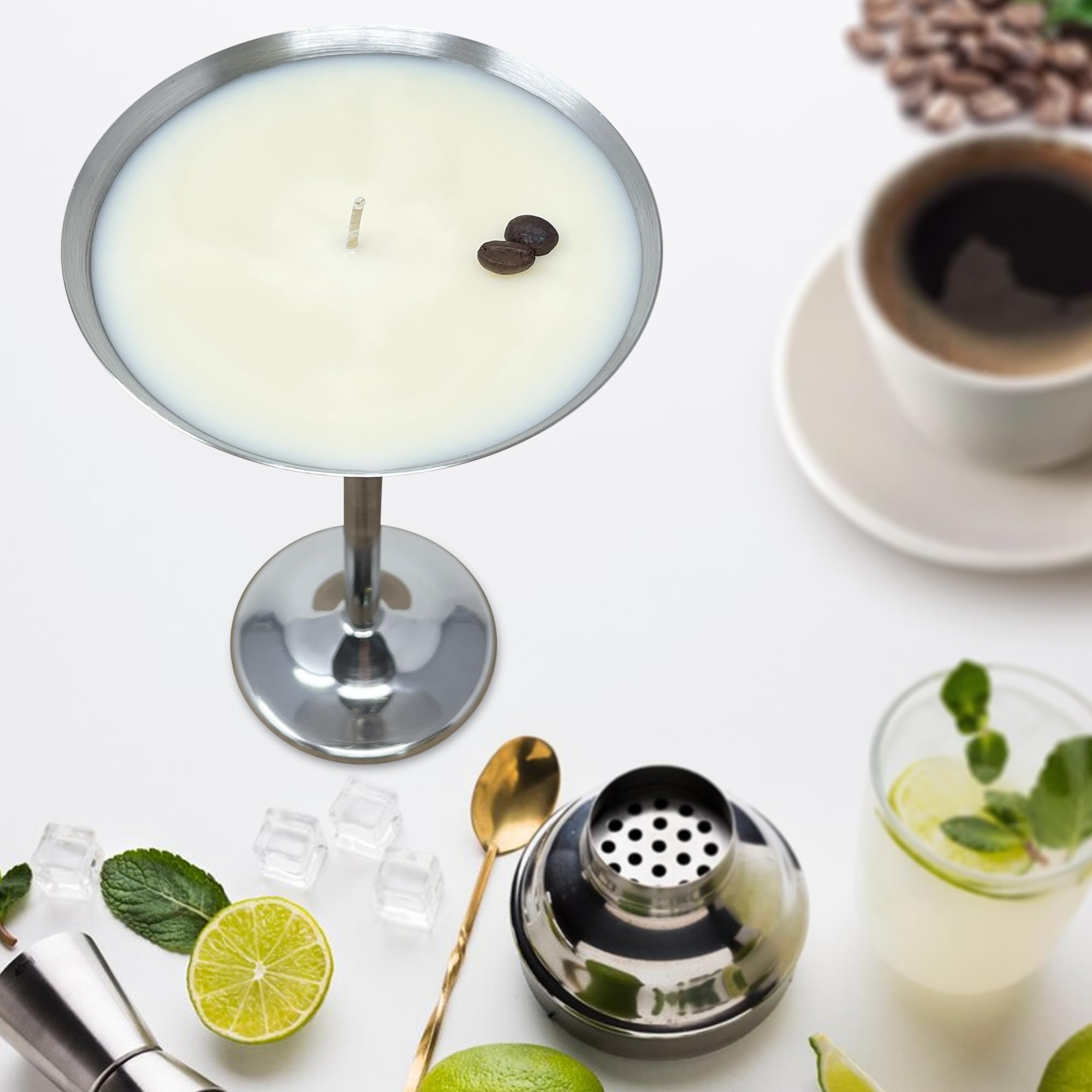 Dough Bowl Candle Co. - Candela al caffè, 18,4 x 11,4 cm, candela profumata al caffè espresso Martini, in acciaio inox, 100% cera di soia, per uomini e donne, 283,5 g, candele al caffè con 20 ore di