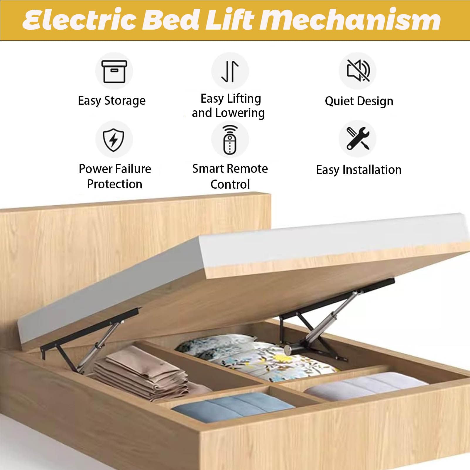 Meccanismo di Sollevamento Elettrico per Letto con telecomandi, capacità di carico di 600 kg, Kit di Sollevamento per Contenitore da 2 Pezzi per Letto Contenitore White-150cm