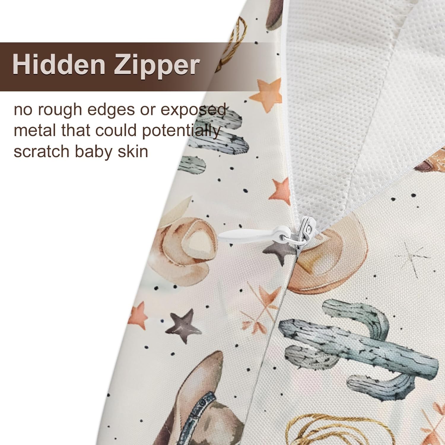 Western Cactus Hats Stars Pattern Nursing Pillow Cover, Unisex Removable Breastfeeding Pillowcase Slipcover for Baby Girls Boys Newborns Toddlers, Cover Only