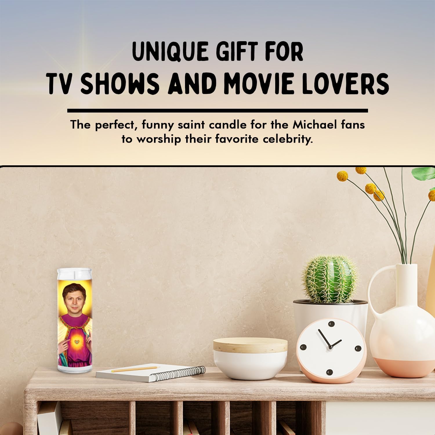 Michael Cera Celebrity Glass Jar Candle – Unscented Handmade Soy Wax Votive Candle – Unique Gift for TV Show Fans & Movie Lovers – Home Decor Collectible for Living Room & Office
