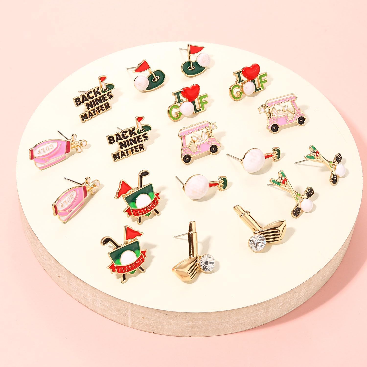 6/9 Pairs Golf Earrings for Women Golf Ball Bag Cart Dangle Earrings Enamel Golf Tee Club Stud Earrings Putting Green Earrings Sport Game Day Earrings Golf Jewelry Accessories Outfits Gifts - Image 3