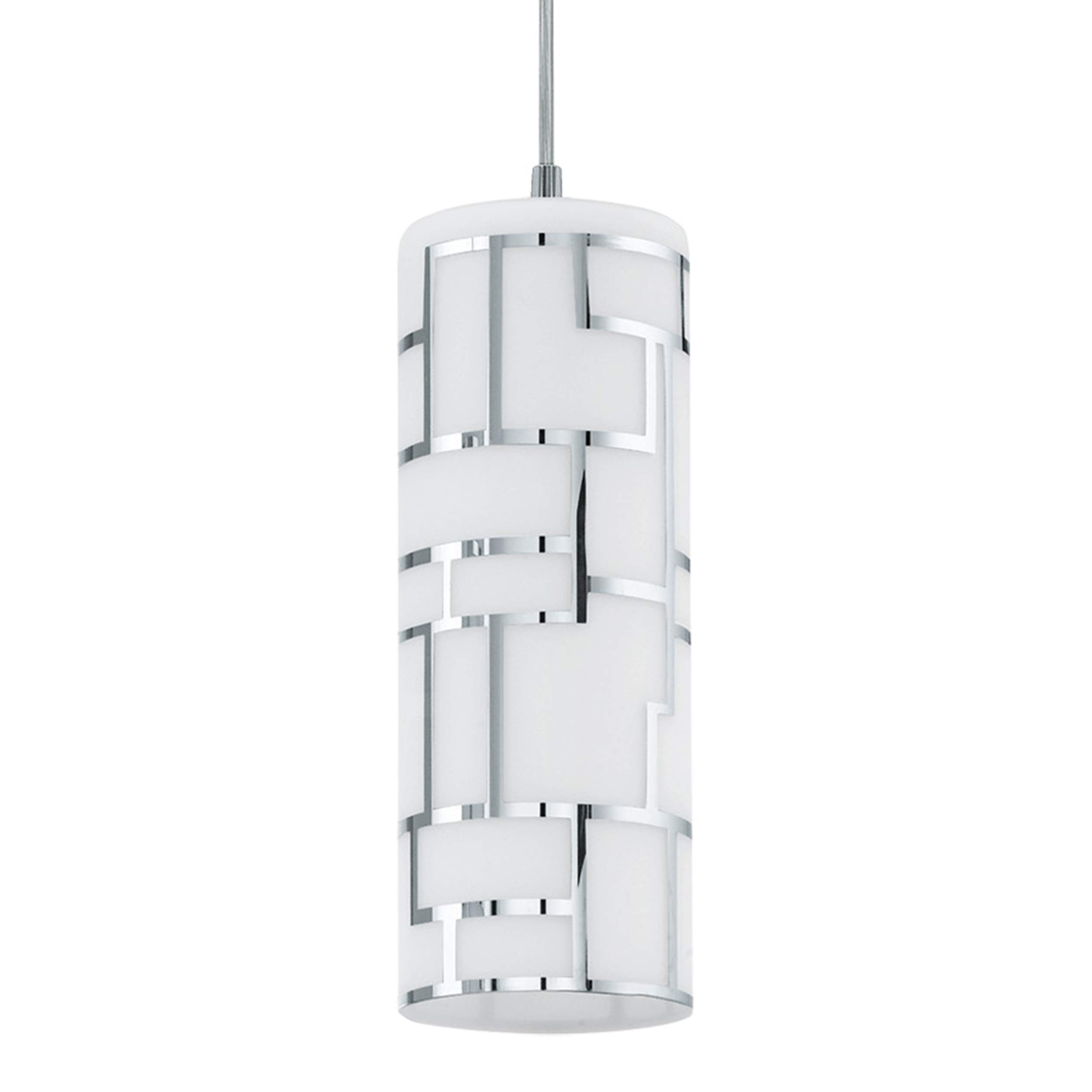 EGLO Pendelleuchte Bayman, 3 flammige Hängelampe, Elegant | Hängeleuchte aus Stahl und Glas mit Dekor in Chrom, Weiß, Esstischlampe, Wohnzimmerlampe hängend mit E27 Fassung