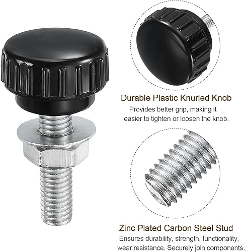 Miniatura 167 de uxcell Juego de 4 perillas moleteadas, tornillos de pulgar con tuercas y arandelas, rosca macho métrica M6 x 1.378 in, cabeza de plástico de 0.984