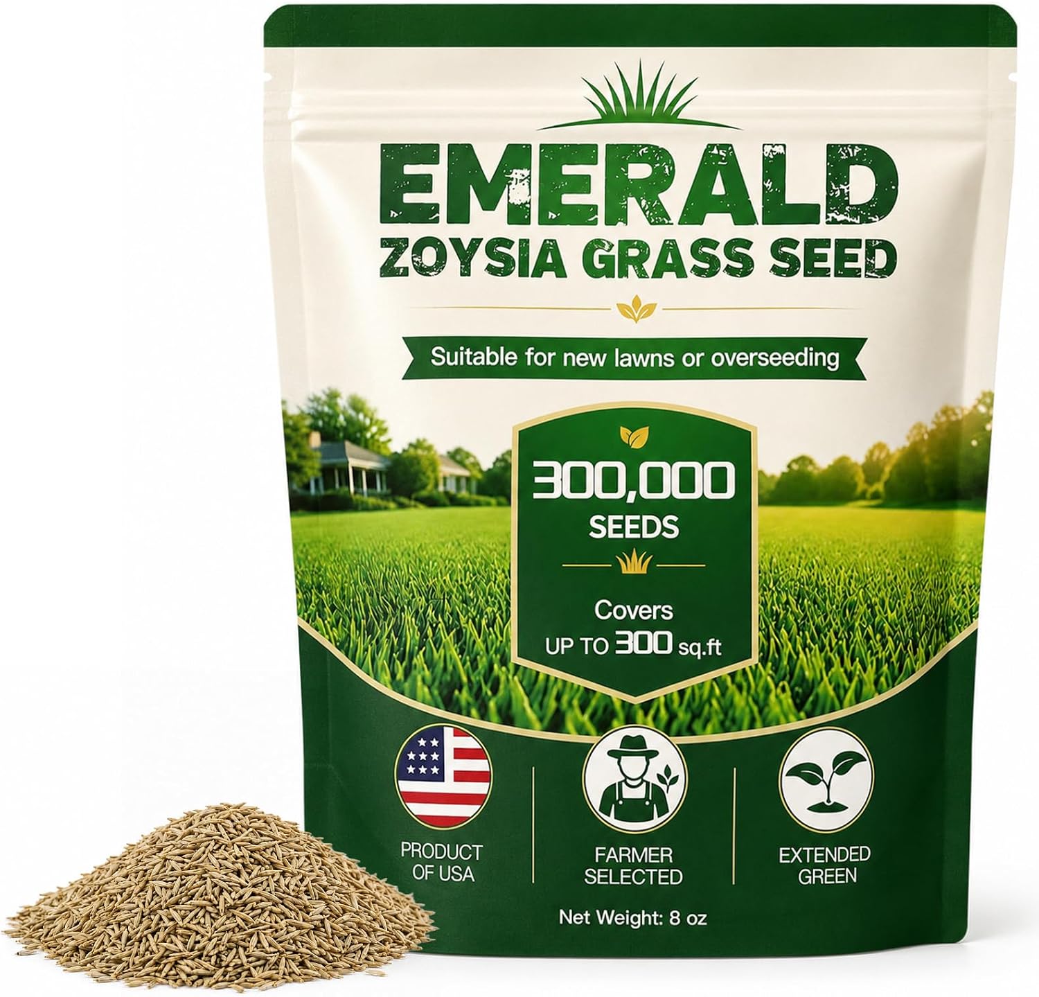 TitaniX 8oz Emerald Zoysia Grass Seed, Low-Maintenance, Soft Dense Green Lawn, Zoysia Grass Seeds for Lawn, Shade and Drought Tolerant Seeds for Landscaping