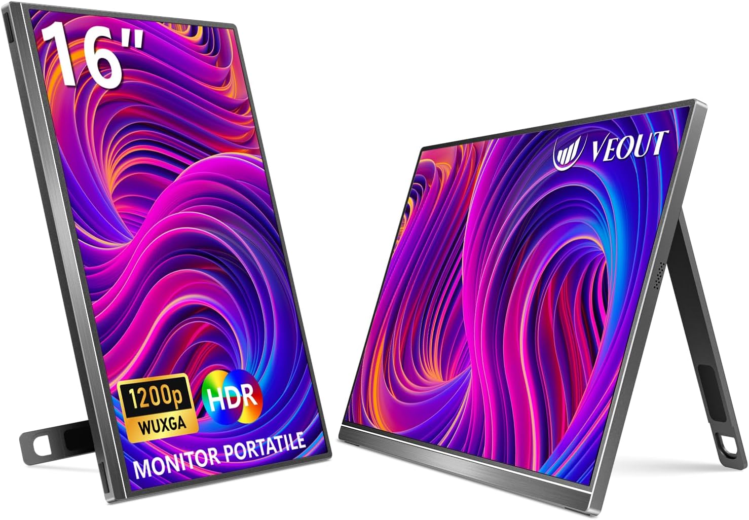 16" 1920×1200P IPS Portable Monitor for Laptop, Side/Vertical Monitor with Stand, USB-C & Mini HDMI, Second Screen for PC, MacBook, Phone & iPad, 4 Colors for Travel & Office