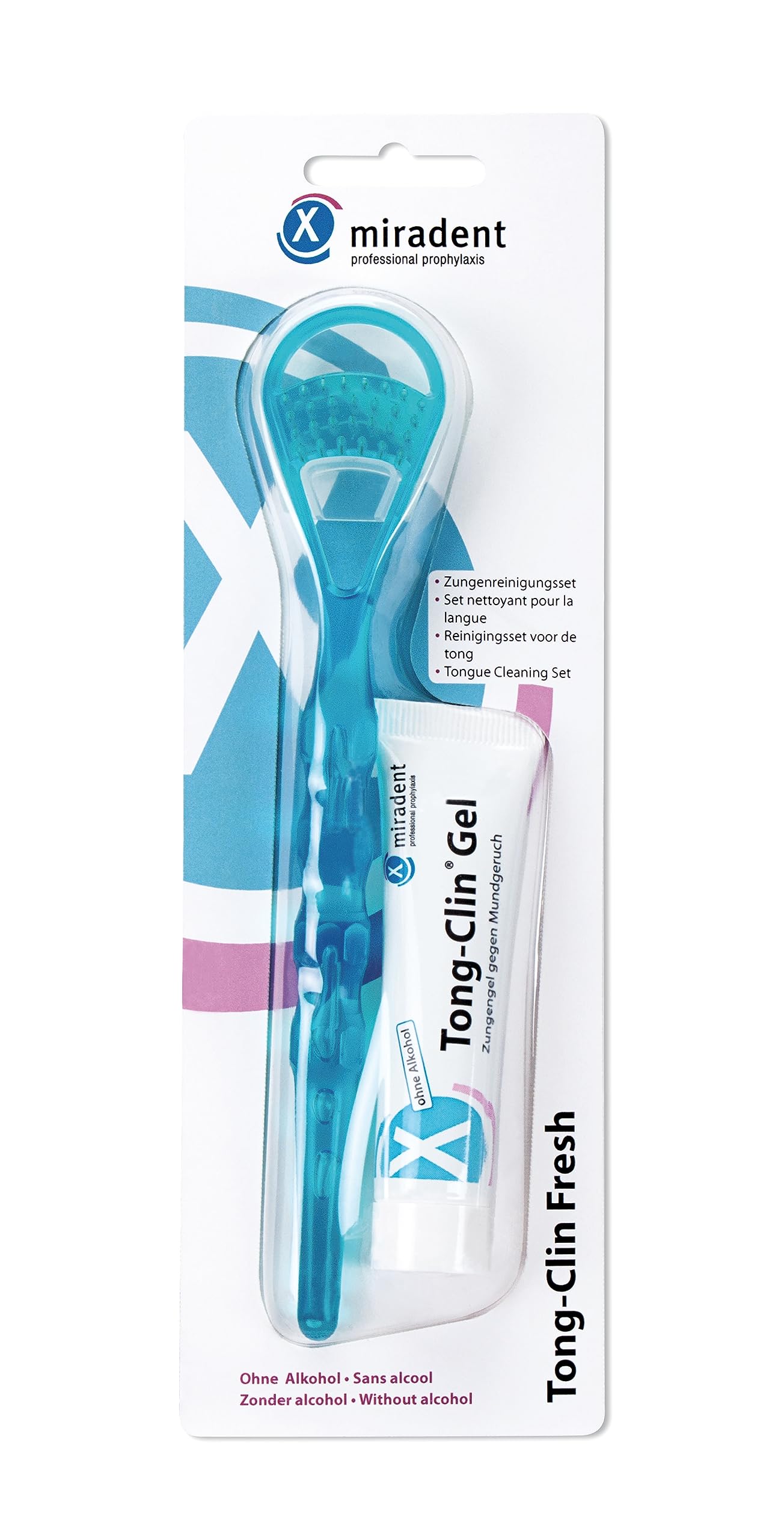 miradent Tong-Clin Fresh Set: Zungenreiniger mit Doppelfunktion und Zungenreinigungsgel (15 ml)