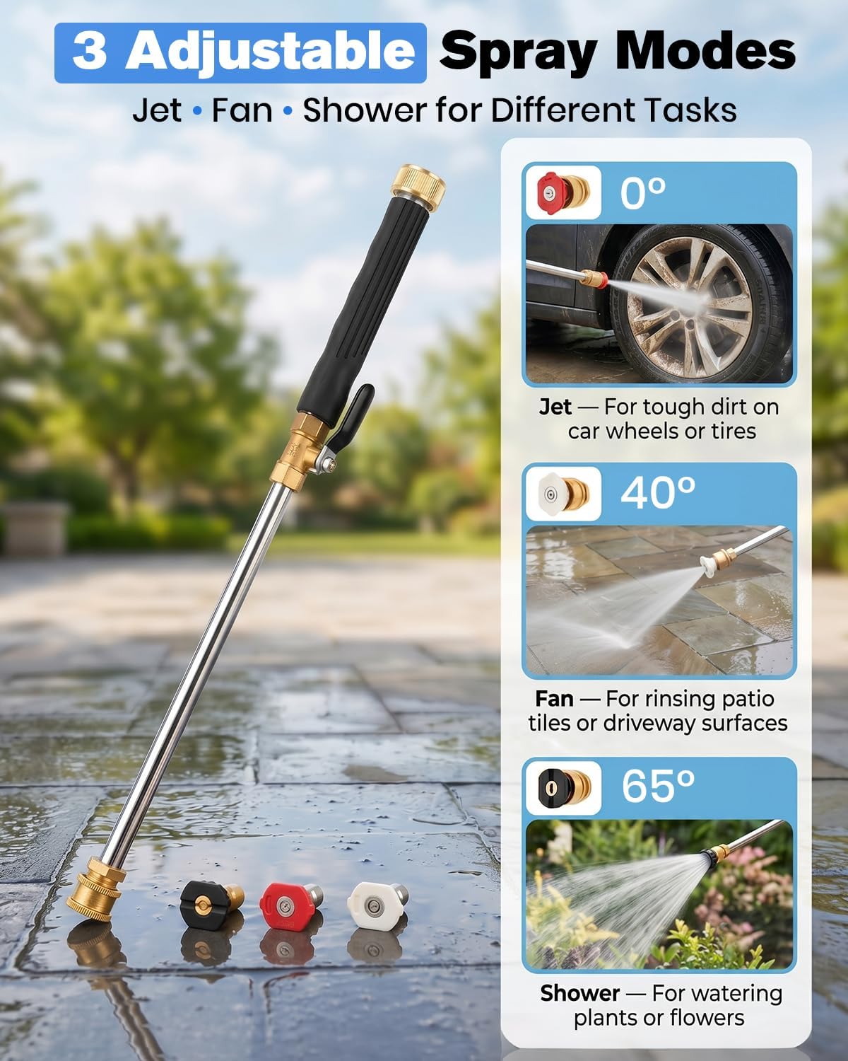 Saker 2026 Upgraded Jet Nozzle Power Washer - High-Pressure Hose Nozzle, Universal Garden Hose Attachment, Heavy-Duty Brass Pressure Washer Wand, 3 Spray Modes for Car, Driveway, Outdoor Cleaning
