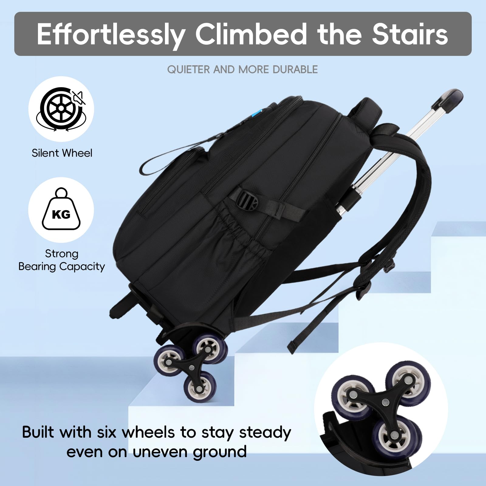 Tanou Mochila con Ruedas para Adolescente, Mochila Instituto Chico de 36 Litros Impermeable, Mochila Trolley Escolar Grande con Carrito Desmontable para Viaje