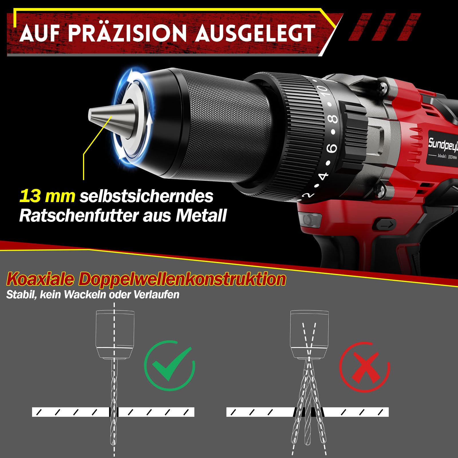 Trapano Avvitatore a Batteria 21V Brushless 130Nm con Batteria 4.0Ah, Trapano Avvitatore a Percussione, 20+3 Coppie, 13mm Mandrino, 2 Velocità, per Forare, Avvitare