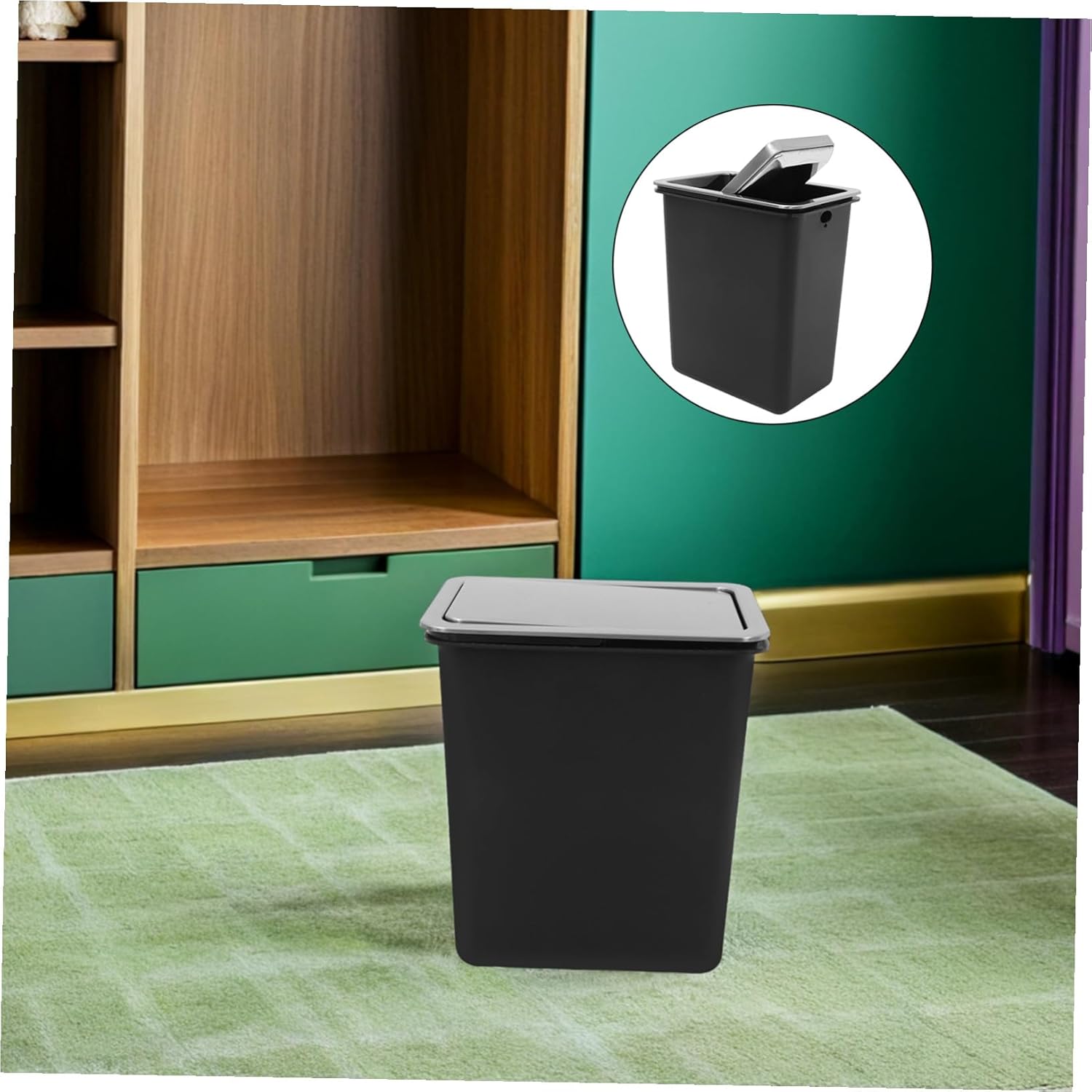 OUNONA ステンレス製カウンタートップビルトインダストビン キャビネット内蔵スイング蓋付き 衛生的で掃除簡単 家やオフィス用