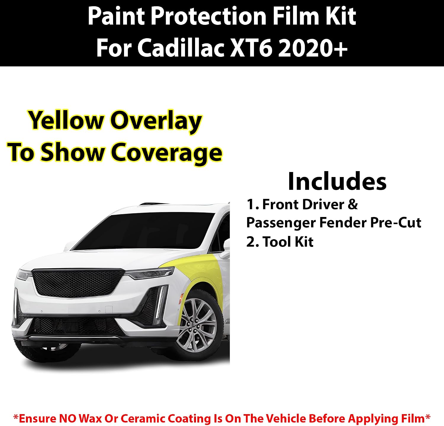 BOGAR TECH DESIGNS for Cadillac XT6 (Sport) 2020+ Front Sides Paint Protection PPF Film Kit Cover, Clear Bra