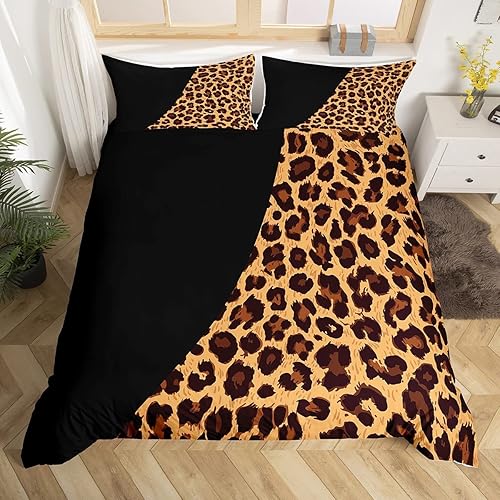 Juego de ropa de cama con estampado de leopardo, tamaño Queen, juego de funda de edredón de animales de guepardo africano de vida silvestre para