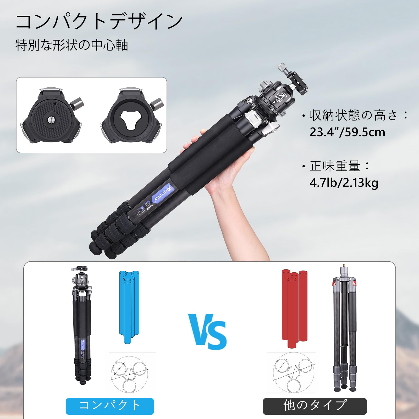 Amazon | ARTCISE コンパクトカーボン三脚+44mm低重心ボール雲台キット