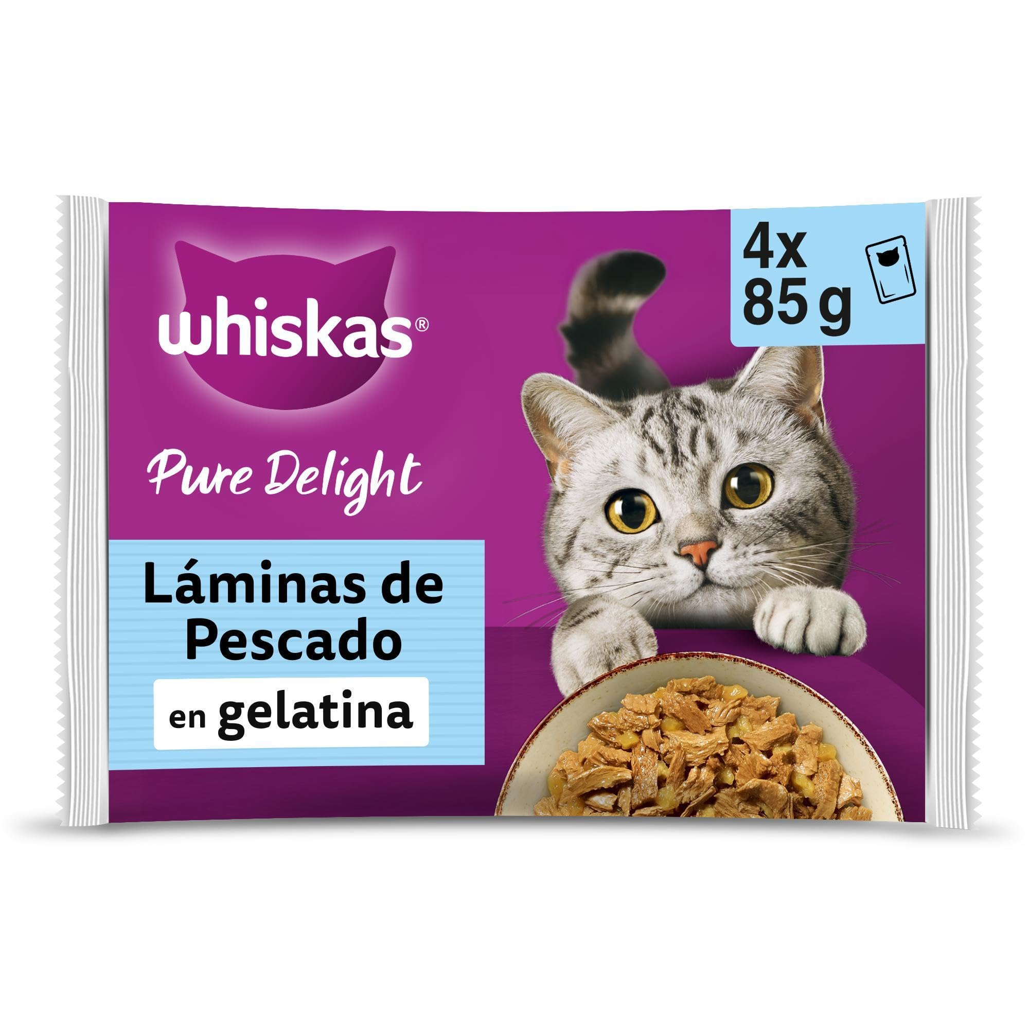 WHISKAS® Comida húmeda en gelatina Gatos Adultos 13 x 4 x 85 g Trozos de Pescado (Pack de 52)