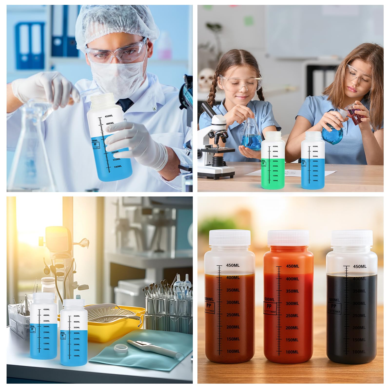 Sheryl&Rain 4 Flaconi In Plastica A Collo Largo 500ml Con Tappo A Vite – Per Laboratorio E Uso Domestico