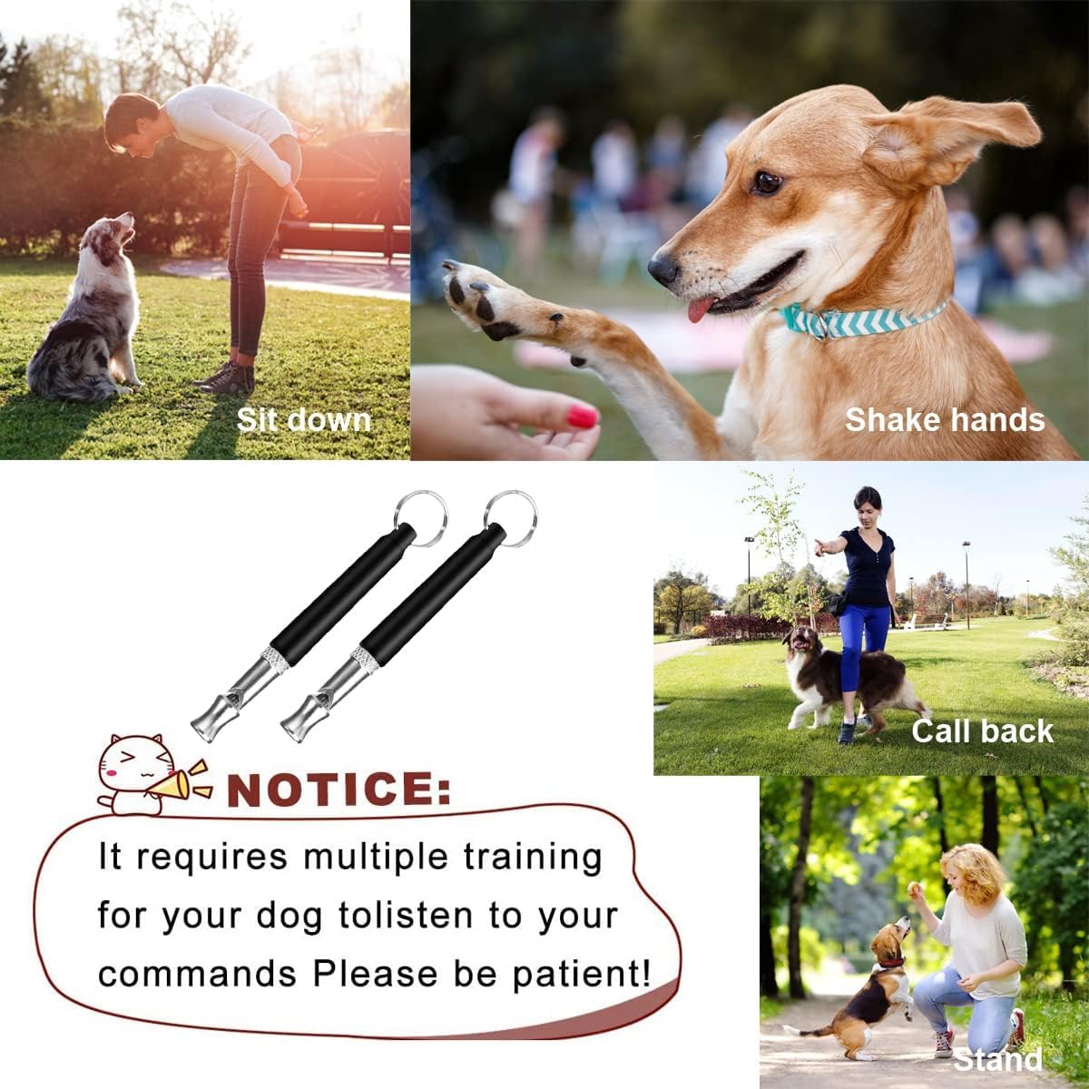 Hundepfeife, 2025 Upgrade, leise Hundepfeife, verstellbare Schlepppfeife für Training, professionelle Rückruf-Hundetrainingspfeife, mit Umhängeband (A-2 Stück)