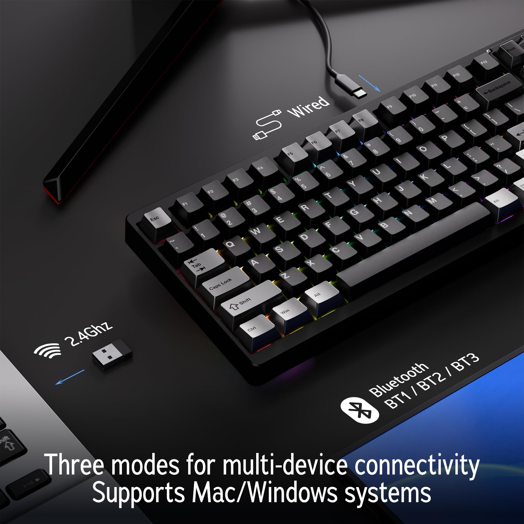 OOCTPK Chilkey ND104 Tastiera Meccanica Wireless Gaming con Schermo LCD, 104% Hot Swap Tastiera Personalizzata con Manopola, Retroilluminazione RGB, Bluetooth 5.4/2.4GHz/USB-C, Full-Aluminum, Supporto