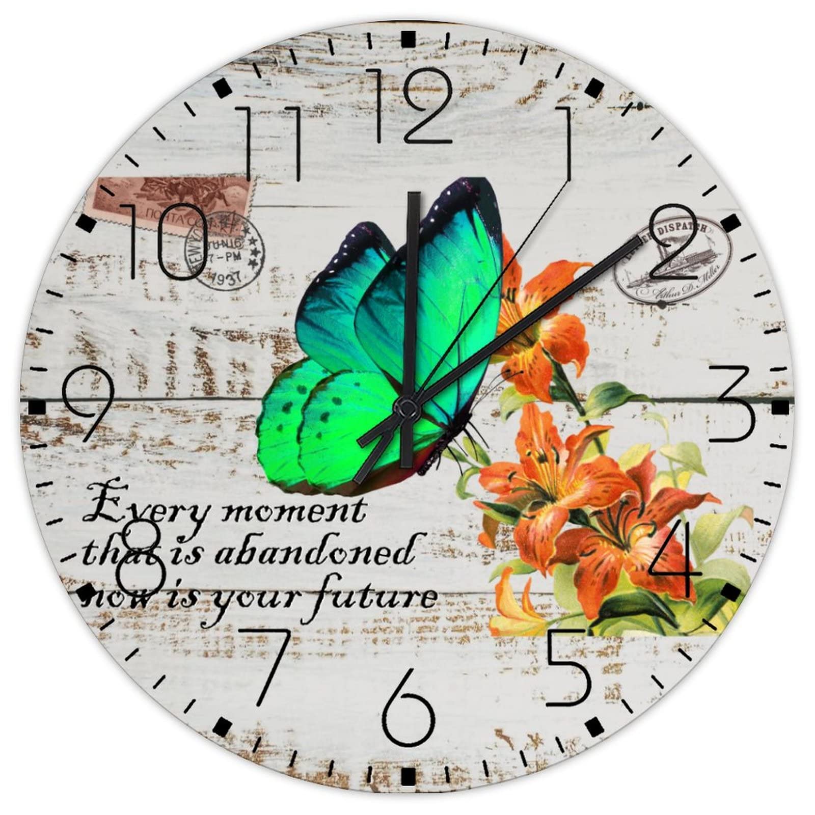 Horloge murale silencieuse en bois d'artisanat rustique 38cm motif faune sauvage durable