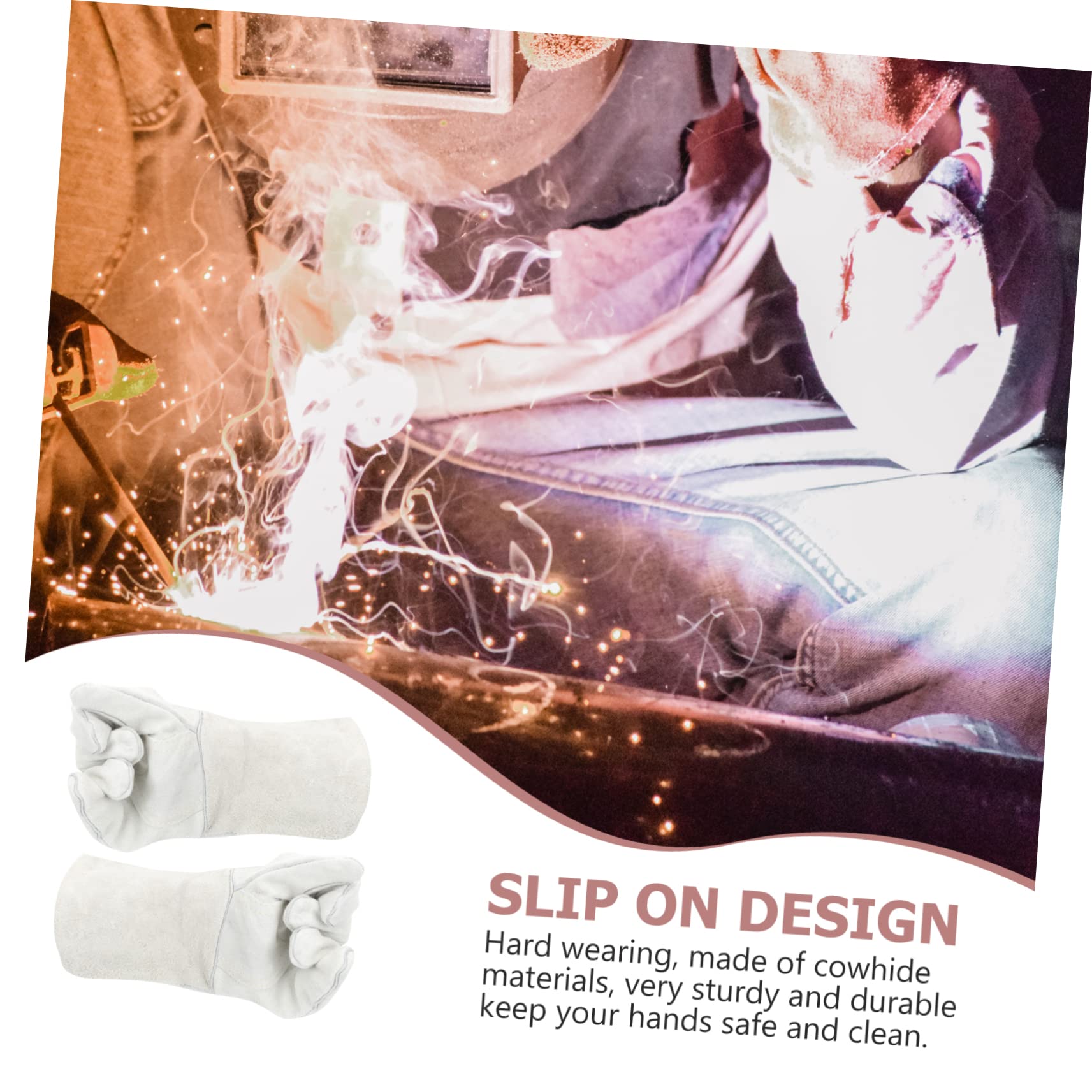 OSALADI Fire Resistant Gloves Welding Mitts Double Layer Cowhide Hand Protection Heat for Safety