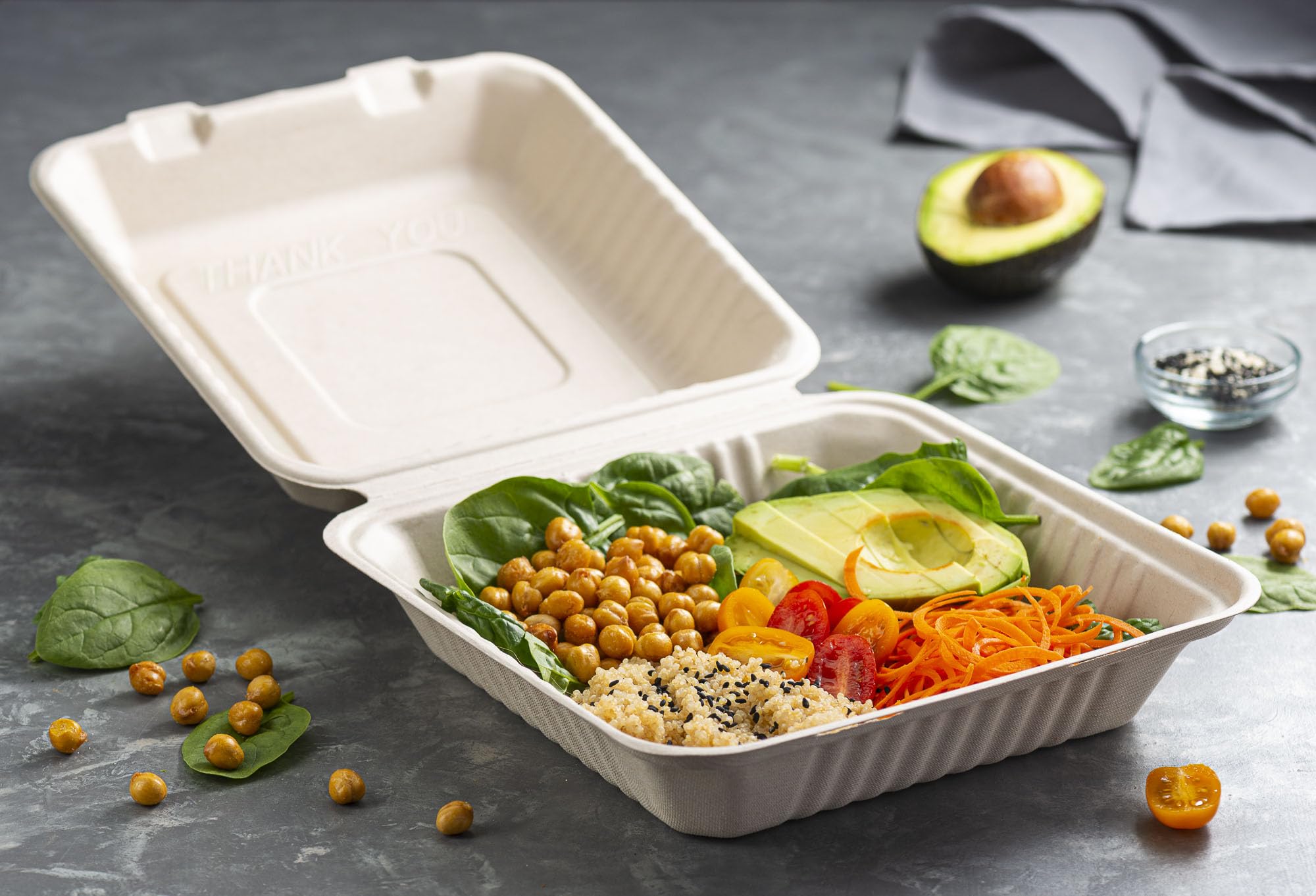 100% Compostable To Go Containers 9x9" Clamshell Take Out Food ...