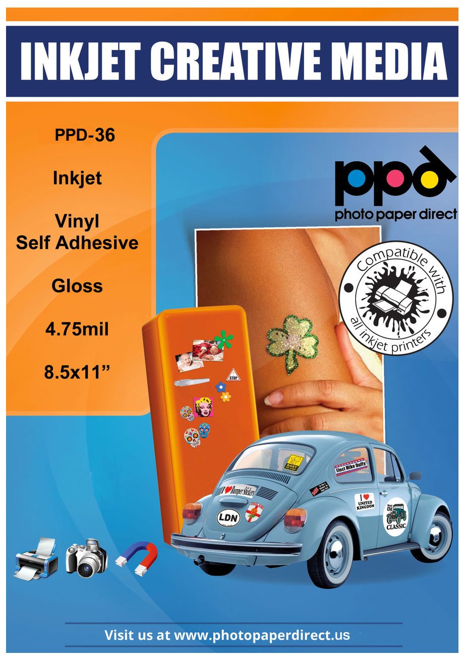 PPD Inkjet Glossy Creative Vinyl Stickers LTR 8.5 x 11 4.7mil x 50 Sheets (PPD-36-50)