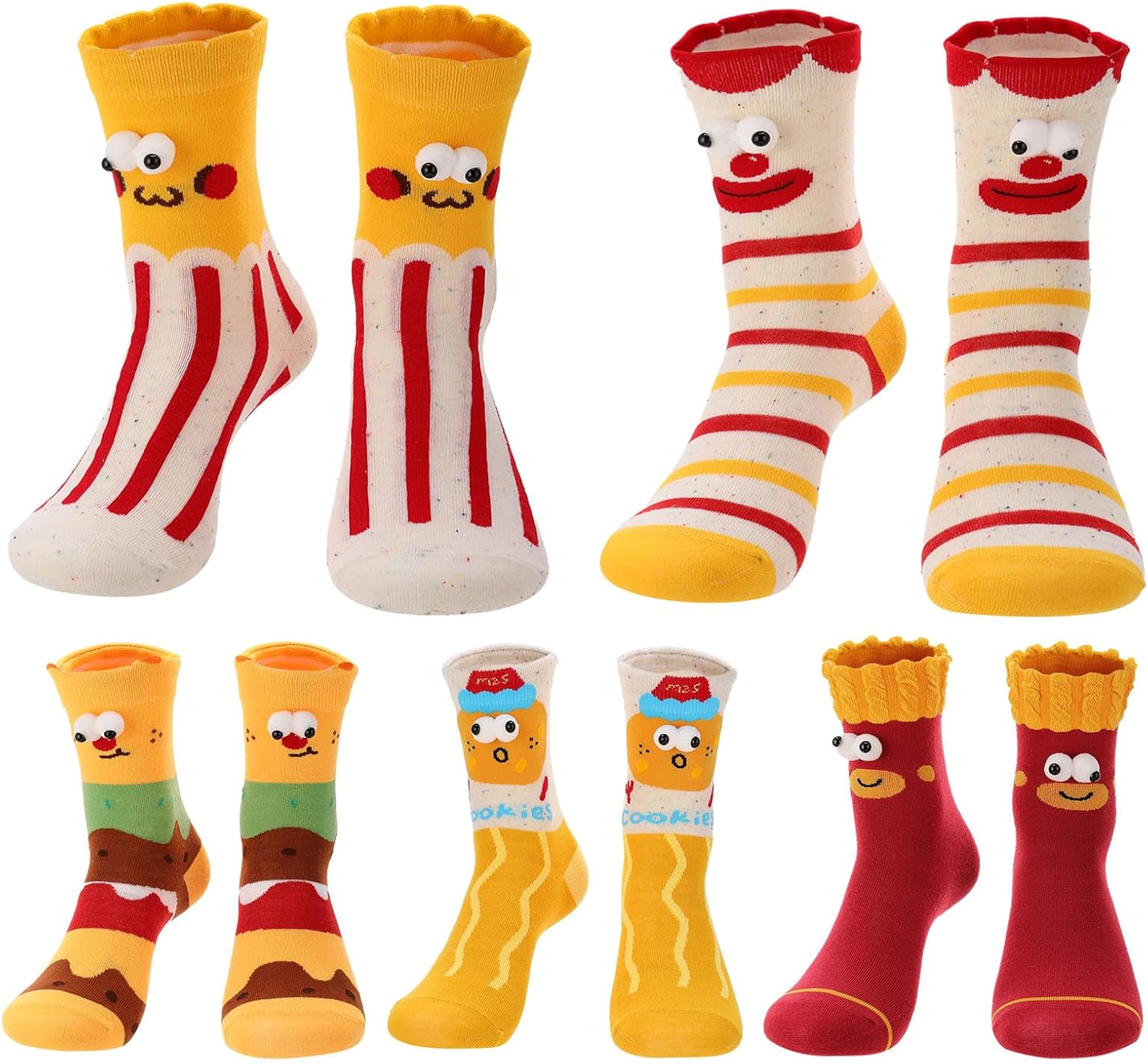 5 Pares de Calcetines Divertidos de Comida con Ojos 3D para Hombre Mujer