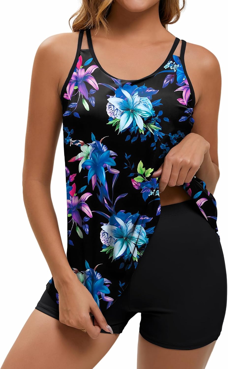 Arolina Tankini Swimsuits for Women Tummy Control Two Piece Bathing Suits Flowy Swim Tops with Boy Shorts thumbnail