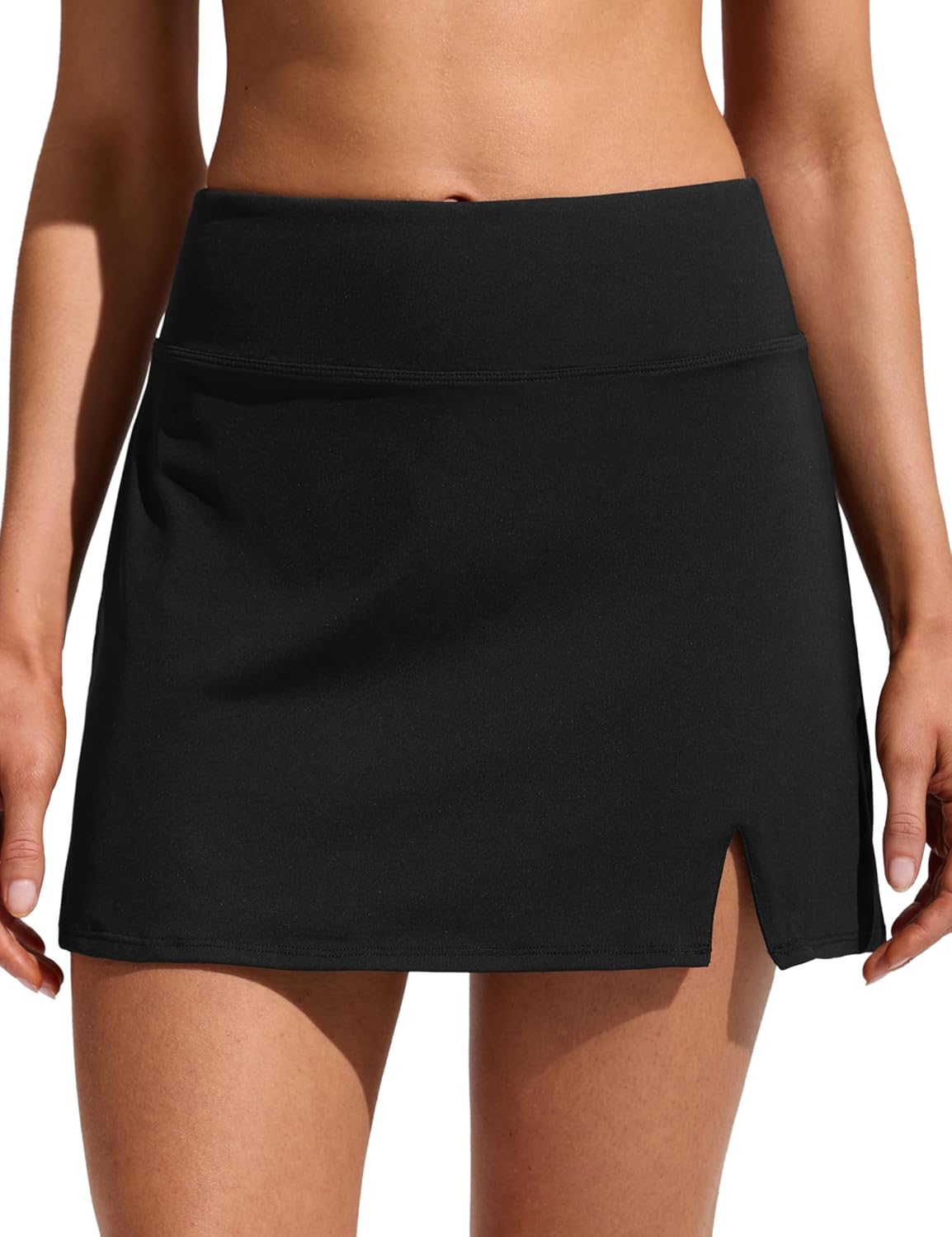 CRZ YOGA A Line Swim Skirt for Women - High Waisted Side Slit Bathing Suit Bikini Bottoms