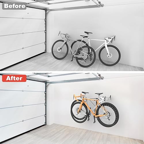 Miniatura 9 de WALMANN Estante horizontal para bicicleta montado en la pared, solución de almacenamiento de bicicletas plegable que ahorra espacio para 2
