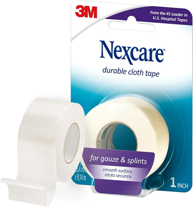 Nexcare Durapore Cinta de tela duradera, 1 pulgada x 10 yardas, 1 rollo, cinta médica de primeros auxilios adhesiva fuerte, transpirable, sin látex, hipoalergénica