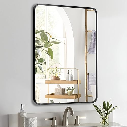 Miniatura 1 de Espejo de baño con marco negro de 24 x 36 pulgadas, espejo de baño rectangular para montaje en pared, espejo decorativo moderno para granja, sala de
