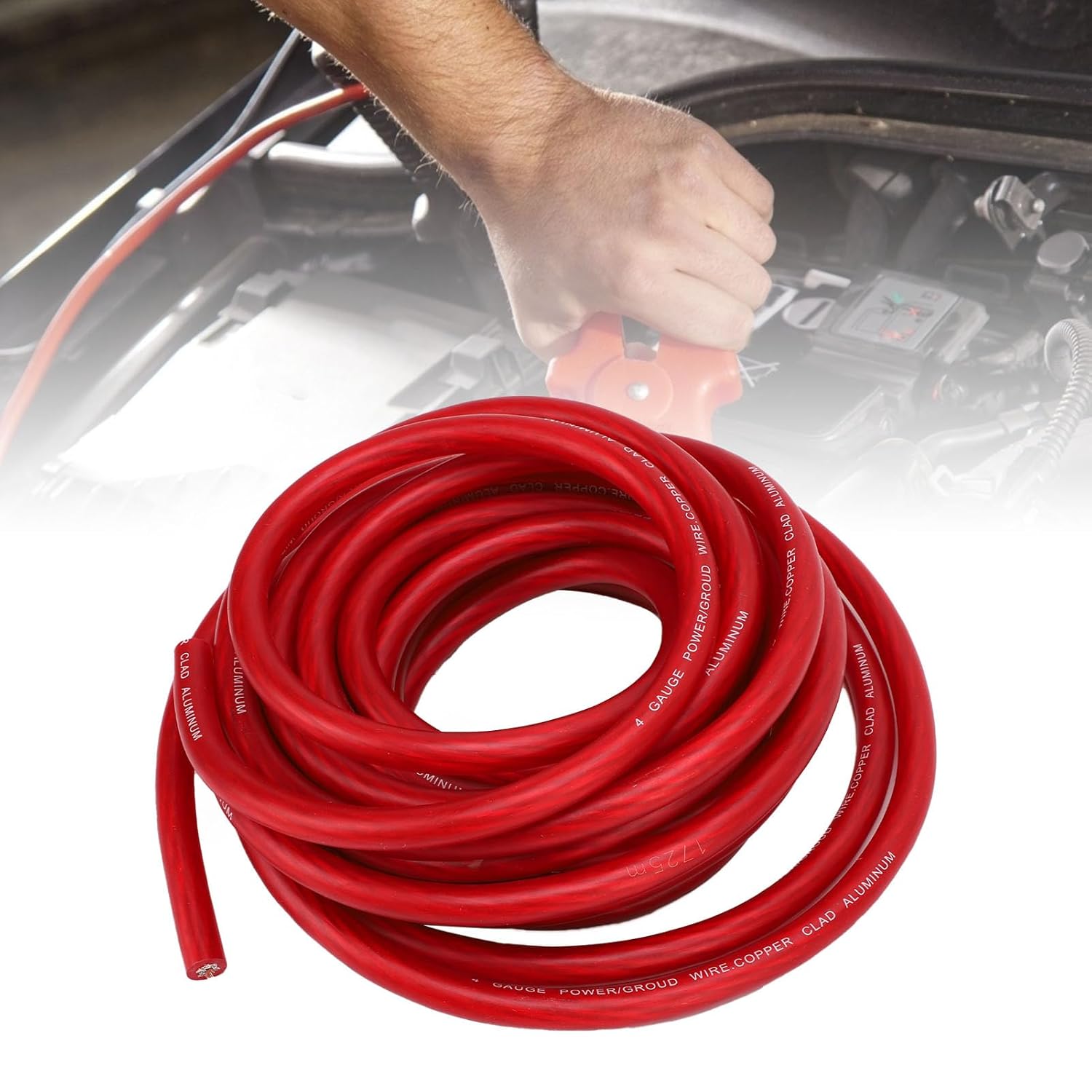 Copper Clad Aluminum 4 Gauge Wire Set for Car Speaker Systems Rv Trailer 25ft Soft Touch Power Cable (Red)