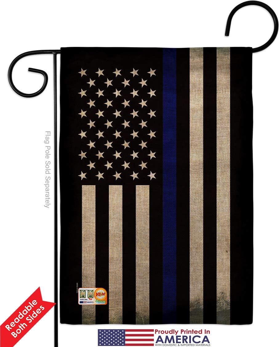 Police USA Thin Blue Line Burlap Garden Flag Armed Forces Cop Law Enforcement Sheriff Officer Support Small Decorative Gift Yard House Banner Double-Sided Made In 13 X 18.5