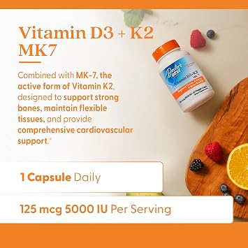 Doctor's BEST Vitamin D3 and K2 Supplement, for Men & Women, 60 Veg Caps