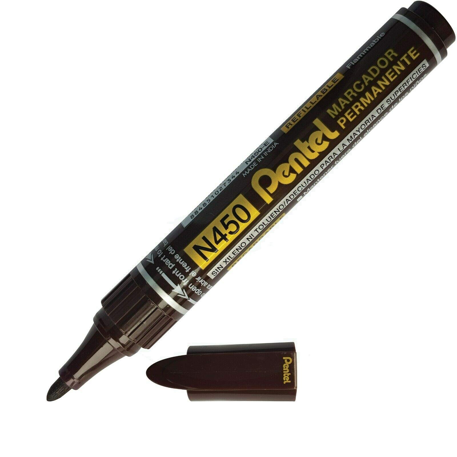 Pentel N450 Xtra Large Permanent Marker - Medium Bullet Tip (Brown, Pack of 10) by DTL Company-image-1