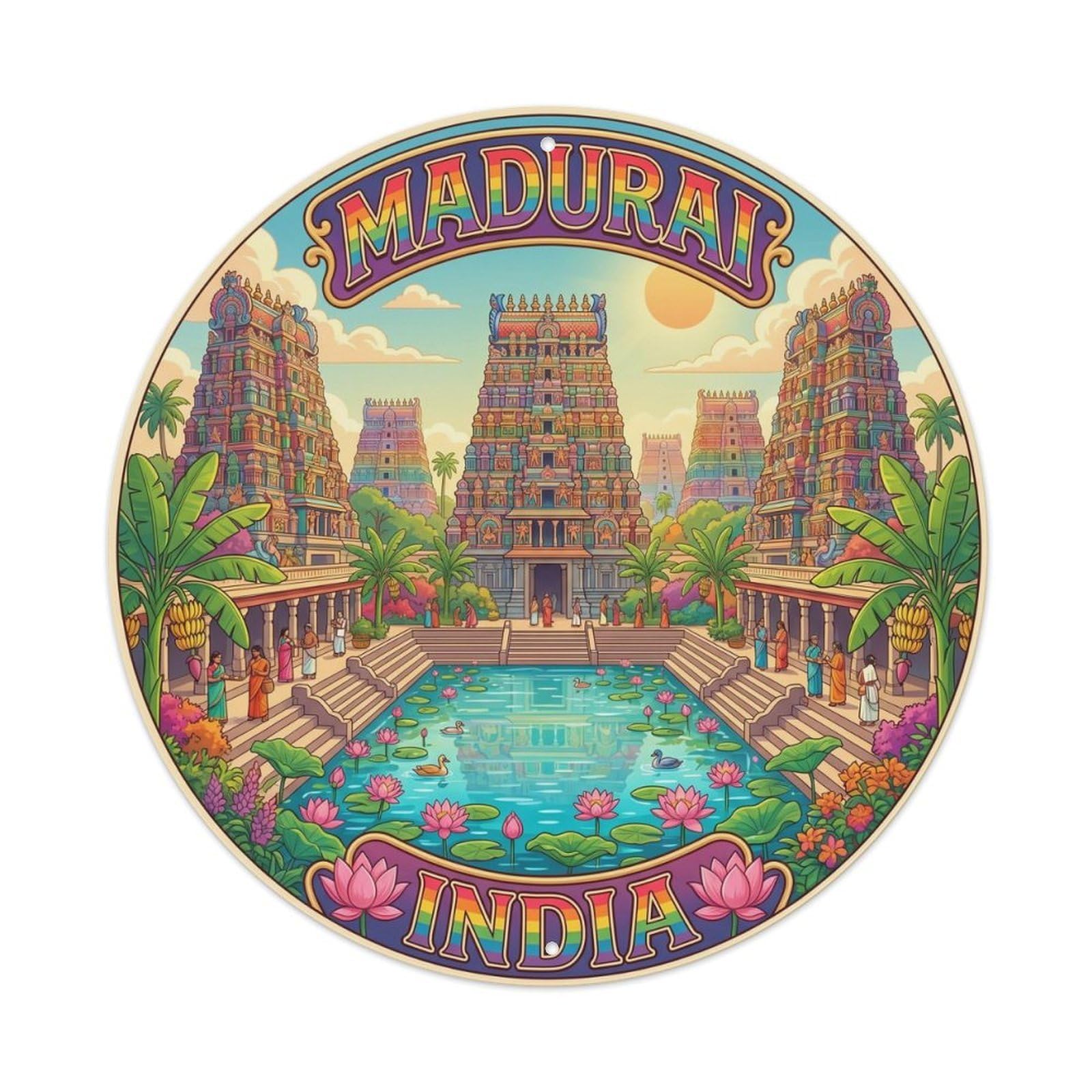Yrnq 8X8inch Vintage Style Vintage Travel India Madurai Meenakshi Metal Tin Sign