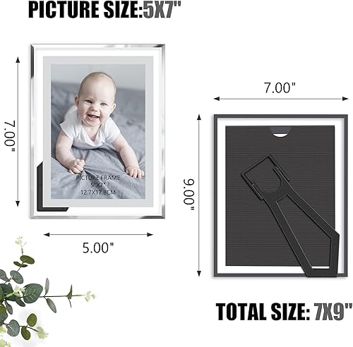 Miniatura 5 de DGWYZCGY Portarretratos de 5 x 7 pulgadas 2 paquetes de marcos de fotos de cristal plateado de 5 x 7 pulgadas marcos de fotos de cristal de boda de